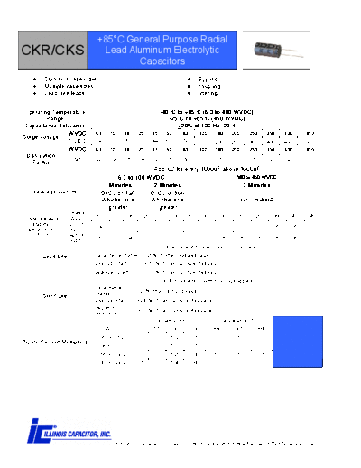 Illinois [radial thru-hole] CKR CKS series  . Electronic Components Datasheets Passive components capacitors Illinois illinois [radial thru-hole] CKR_CKS series.pdf