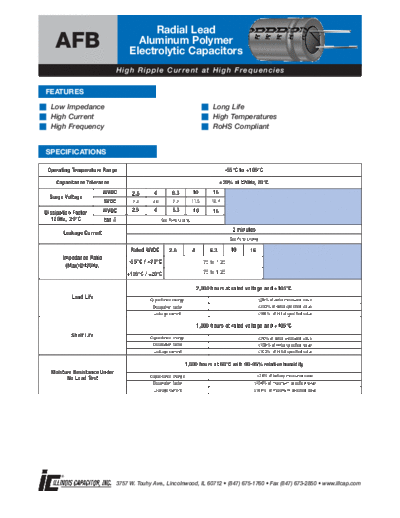 Illinois [polymer thru-hole] AFB Series  . Electronic Components Datasheets Passive components capacitors Illinois illinois [polymer thru-hole] AFB Series.pdf