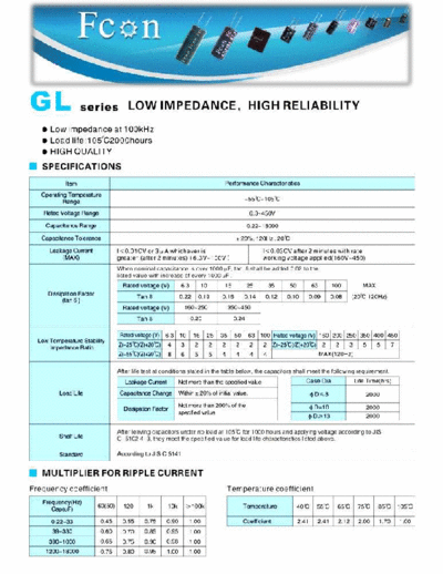 Fcon [radial thru-hole] GL Series  . Electronic Components Datasheets Passive components capacitors Fcon Fcon [radial thru-hole] GL Series.pdf