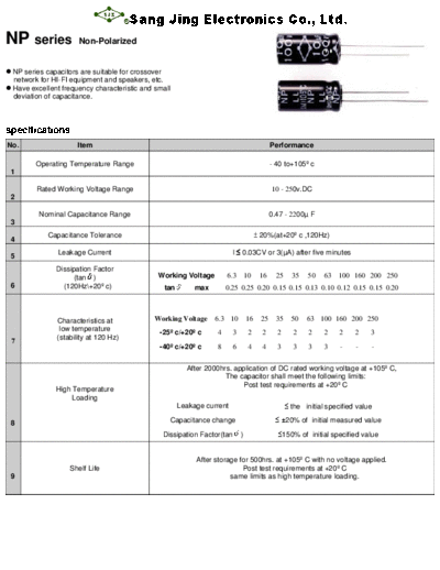 SJE [Sang Jing] SJE [non-polar radial-axial] NP Series  . Electronic Components Datasheets Passive components capacitors SJE [Sang Jing] SJE [non-polar radial-axial] NP Series.pdf