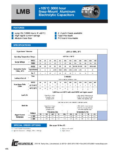 Illinois [snap-in] LMB series  . Electronic Components Datasheets Passive components capacitors Illinois illinois [snap-in] LMB series.pdf