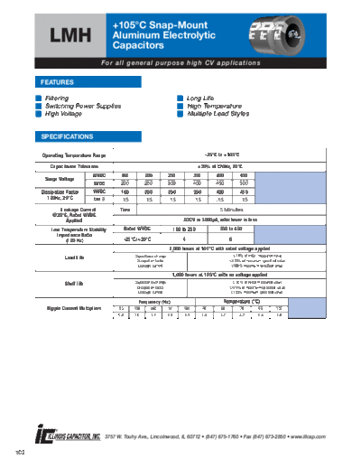 Illinois [snap-in] LMH series  . Electronic Components Datasheets Passive components capacitors Illinois illinois [snap-in] LMH series.pdf