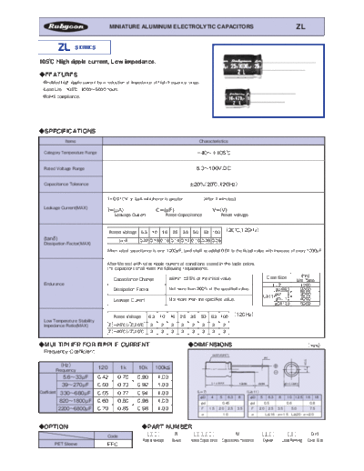 Rubycon [radial thru-hole] ZL series  . Electronic Components Datasheets Passive components capacitors Rubycon Rubycon [radial thru-hole] ZL series.pdf