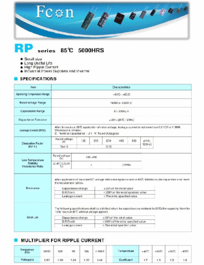 Fcon Fcon [snap-in] RP Series  . Electronic Components Datasheets Passive components capacitors Fcon Fcon [snap-in] RP Series.pdf