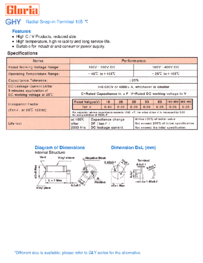 Gloria [snap-in] GHY Series  . Electronic Components Datasheets Passive components capacitors Gloria Gloria [snap-in] GHY Series.pdf