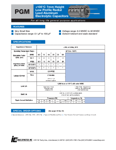 Illinois [radial thru-hole] PGM series  . Electronic Components Datasheets Passive components capacitors Illinois illinois [radial thru-hole] PGM series.pdf