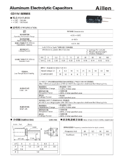 Aillen [radial thru-hole] CD11V Series  . Electronic Components Datasheets Passive components capacitors Aillen Aillen [radial thru-hole] CD11V Series.pdf