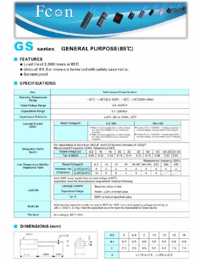 Fcon [radial thru-hole] GS Series  . Electronic Components Datasheets Passive components capacitors Fcon Fcon [radial thru-hole] GS Series.pdf