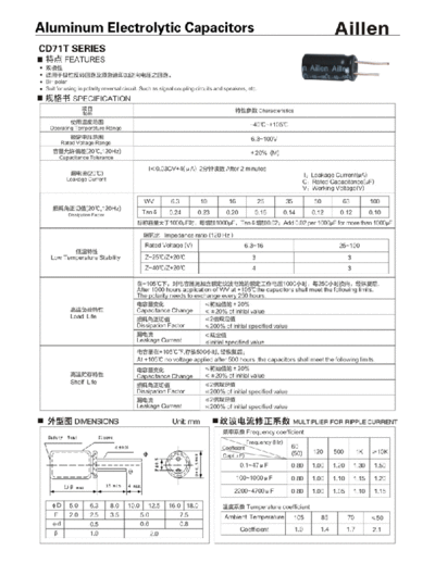 Aillen [non-polar radial] CD71T Series  . Electronic Components Datasheets Passive components capacitors Aillen Aillen [non-polar radial] CD71T Series.pdf