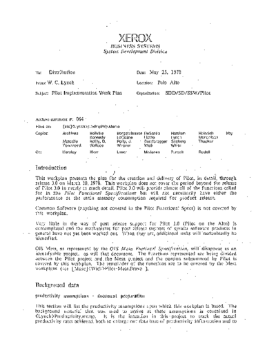 xerox 19780525 Pilot Implementation Work Plan  xerox sdd memos_1978 19780525_Pilot_Implementation_Work_Plan.pdf