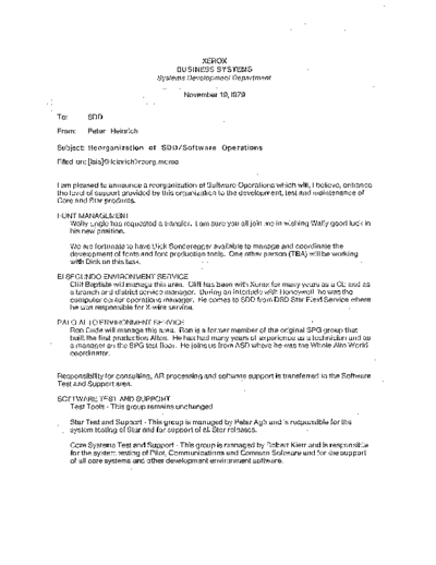 xerox 19791119 Reorganization Of SDD Software Operations  xerox sdd memos_1979 19791119_Reorganization_Of_SDD_Software_Operations.pdf