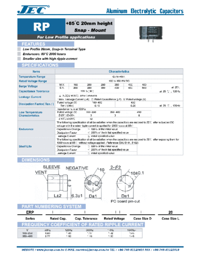 JEC JEC [snap-in] RP Series  . Electronic Components Datasheets Passive components capacitors JEC JEC [snap-in] RP Series.pdf