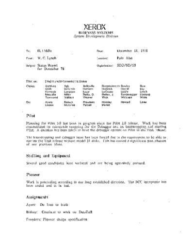 xerox 19781218 Status Report For December 78  xerox sdd memos_1978 19781218_Status_Report_For_December_78.pdf