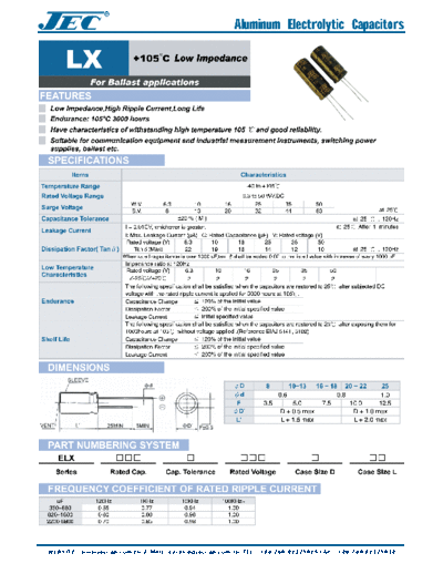 JEC [radial thru-hole] LX Series  . Electronic Components Datasheets Passive components capacitors JEC JEC [radial thru-hole] LX Series.pdf