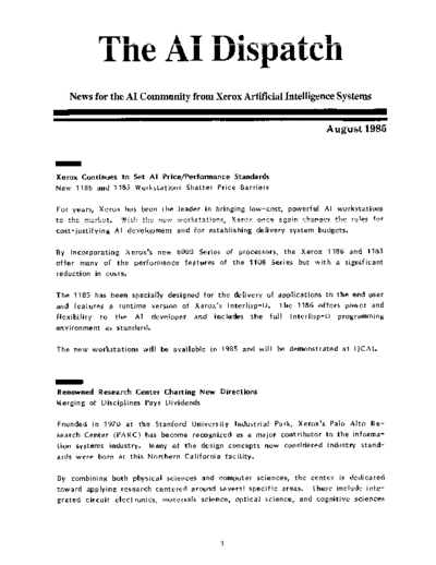 xerox AIDispatch Aug85  xerox interlisp newsletters AIDispatch_Aug85.pdf