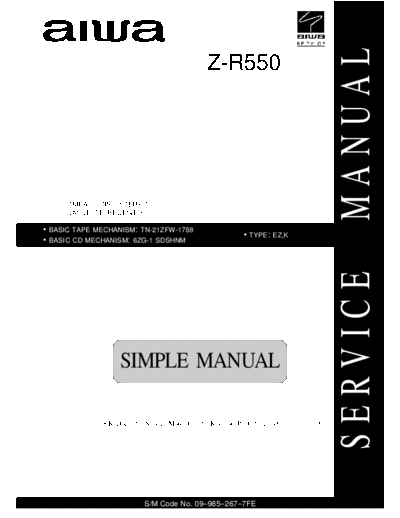 AIWA hfe aiwa z-r550 service simple en  AIWA Audio Z-R550 hfe_aiwa_z-r550_service_simple_en.pdf