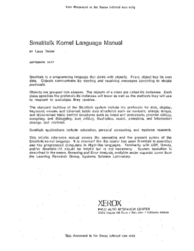xerox Smalltalk Kernel Language Manual Sep77  xerox smalltalk Smalltalk_Kernel_Language_Manual_Sep77.pdf