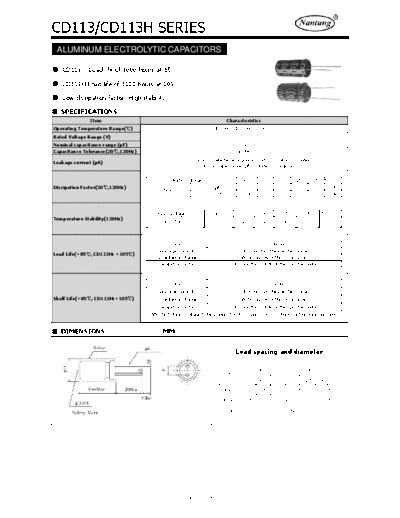 Nantung [radial thru-hole] CD113(H) Series  . Electronic Components Datasheets Passive components capacitors Nantung Nantung [radial thru-hole] CD113(H) Series.pdf