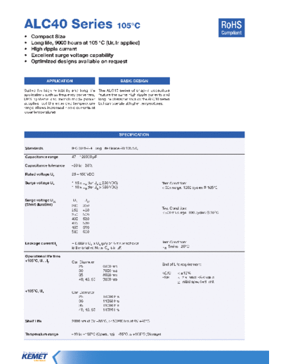 Kemet [snap-in] ALC40 Series  . Electronic Components Datasheets Passive components capacitors Kemet Kemet [snap-in] ALC40 Series.pdf