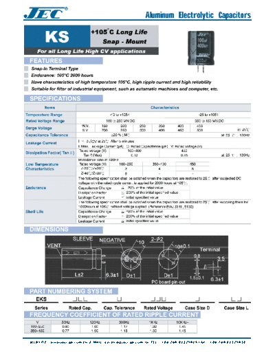JEC JEC [snap-in] KS Series  . Electronic Components Datasheets Passive components capacitors JEC JEC [snap-in] KS Series.pdf