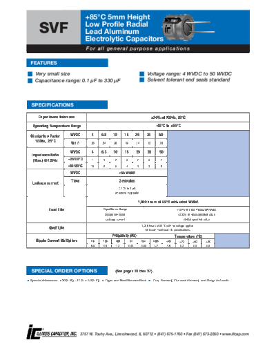 Illinois [radial thru-hole] SVF series  . Electronic Components Datasheets Passive components capacitors Illinois illinois [radial thru-hole] SVF series.pdf