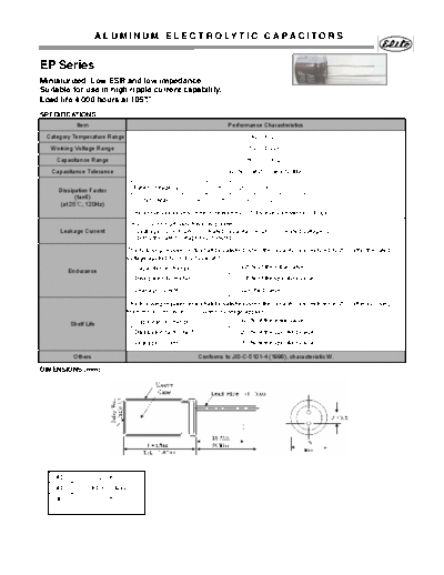 Elite [radial thru-hole] EP Series  . Electronic Components Datasheets Passive components capacitors Elite Elite [radial thru-hole] EP Series.pdf