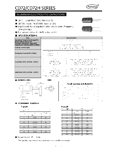 Nantung [bi-polar radial] CD72(H) Series  . Electronic Components Datasheets Passive components capacitors Nantung Nantung [bi-polar radial] CD72(H) Series.pdf