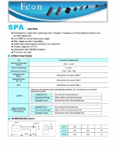 Fcon [polymer thru-hole] SPA Series  . Electronic Components Datasheets Passive components capacitors Fcon Fcon [polymer thru-hole] SPA Series.pdf