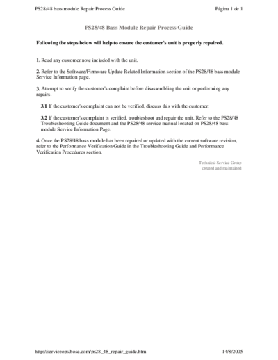 BOSE PS28 PS-48 Bass Module Repair Process Guide  BOSE Audio PS18 PS28 PS48 PS28 PS-48 Bass Module Repair Process Guide.pdf