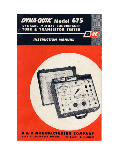 B&K bk model 675 tube and transistor tester  . Rare and Ancient Equipment B&K bk_model_675_tube_and_transistor_tester.pdf