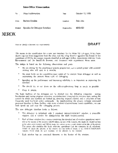 xerox 19781013 Specifics For Debugger Interface  xerox sdd memos_1978 19781013_Specifics_For_Debugger_Interface.pdf