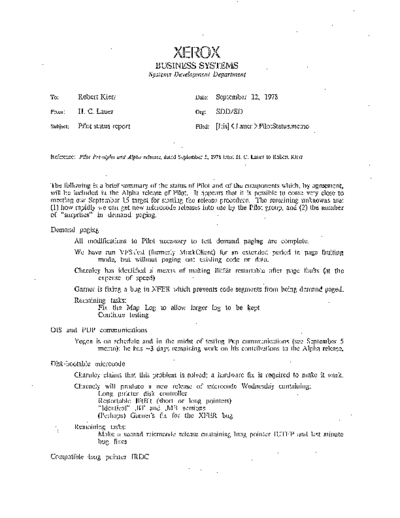 xerox 19780912 Pilot Status Report  xerox sdd memos_1978 19780912_Pilot_Status_Report.pdf