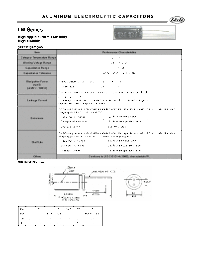 Elite [radial thru-hole] LM Series  . Electronic Components Datasheets Passive components capacitors Elite Elite [radial thru-hole] LM Series.pdf