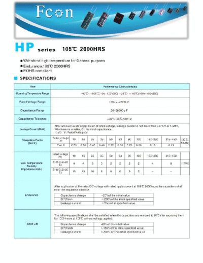 Fcon Fcon [snap-in] HP Series  . Electronic Components Datasheets Passive components capacitors Fcon Fcon [snap-in] HP Series.pdf