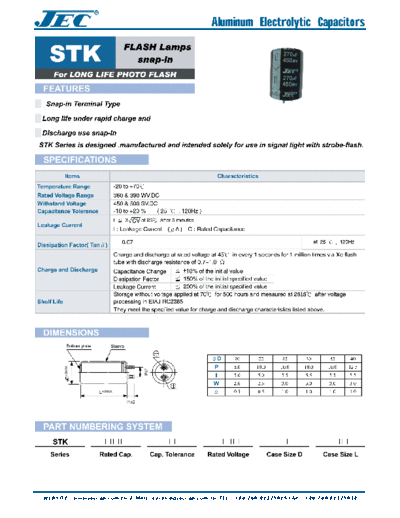 JEC JEC [snap-in] STK Series  . Electronic Components Datasheets Passive components capacitors JEC JEC [snap-in] STK Series.pdf