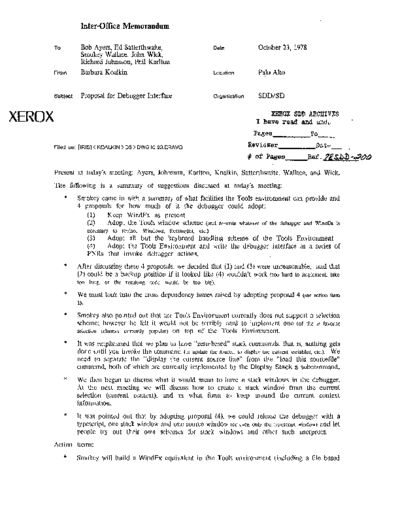 xerox 19781023 Proposal For Debugger Interface  xerox sdd memos_1978 19781023_Proposal_For_Debugger_Interface.pdf