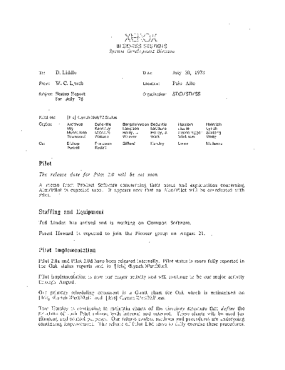 xerox 19780720 Status Report For July 78  xerox sdd memos_1978 19780720_Status_Report_For_July_78.pdf