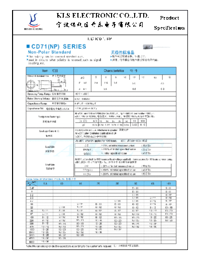 KLS [radial bi-polar] CD71 NP Series  . Electronic Components Datasheets Passive components capacitors KLS KLS [radial bi-polar] CD71 NP Series.pdf