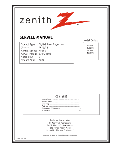 ZENITH zenith zp26-28-rear  ZENITH Proj TV R56W28  ZP28 chassis zenith_zp26-28-rear.pdf