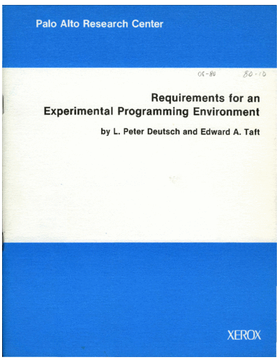 xerox CSL-80-10 Requirements for an Experimental Programming Environment  xerox parc techReports CSL-80-10_Requirements_for_an_Experimental_Programming_Environment.pdf