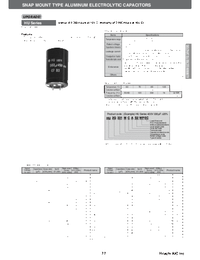 Hitachi [snap-in] HU Series  . Electronic Components Datasheets Passive components capacitors Hitachi Hitachi [snap-in] HU Series.pdf