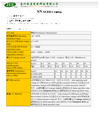 JEE [radial thru-hole] SN series  . Electronic Components Datasheets Passive components capacitors JEE JEE [radial thru-hole] SN series.pdf