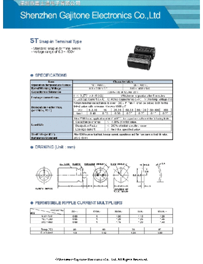 GJT [Gajitone] GJT [snap-in] ST Series  . Electronic Components Datasheets Passive components capacitors GJT [Gajitone] GJT [snap-in] ST Series.pdf