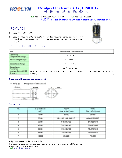 Koolyn [screw-terminal] KLE15 Series  . Electronic Components Datasheets Passive components capacitors Koolyn Koolyn [screw-terminal] KLE15 Series.pdf