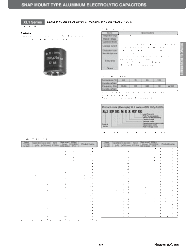 Hitachi [snap-in] XL1 Series  . Electronic Components Datasheets Passive components capacitors Hitachi Hitachi [snap-in] XL1 Series.pdf