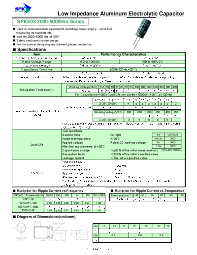 SPK [Spark] SPK [radial thru-hole] SPKE03 Series  . Electronic Components Datasheets Passive components capacitors SPK [Spark] SPK [radial thru-hole] SPKE03 Series.pdf