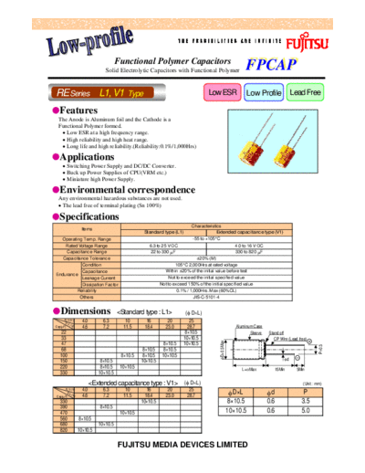 Fujitsu 2006 [polymer] RE Series Type L1-V1  . Electronic Components Datasheets Passive components capacitors Fujitsu Fujitsu 2006 [polymer] RE Series Type L1-V1.pdf