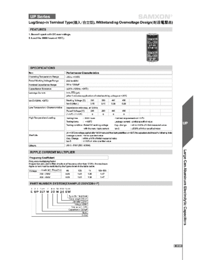 Samxon [lug & snap-in] UP Series  . Electronic Components Datasheets Passive components capacitors Samxon Samxon [lug & snap-in] UP Series.pdf