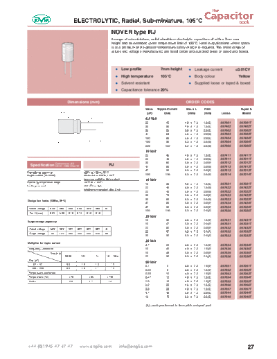 Nover [radial thru-hole] RJ Series  . Electronic Components Datasheets Passive components capacitors Nover Nover [radial thru-hole] RJ Series.pdf