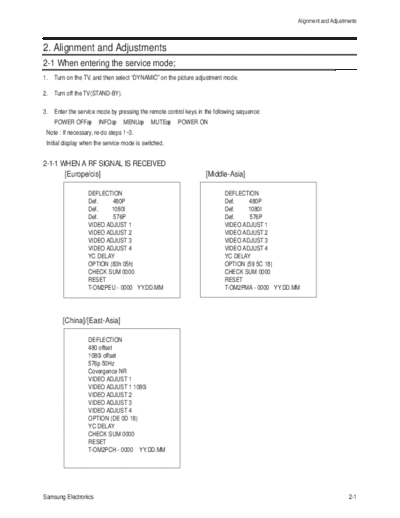 Samsung alignment and adjustment 188  Samsung Proj TV SP-43R1HL1X alignment_and_adjustment_188.pdf